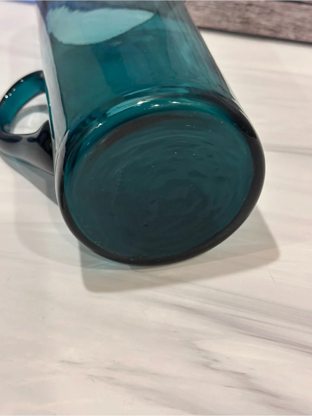 Vintage Hand Blown Teal Blue Glass Pitcher Mid Century Modern MCM Water Carafe